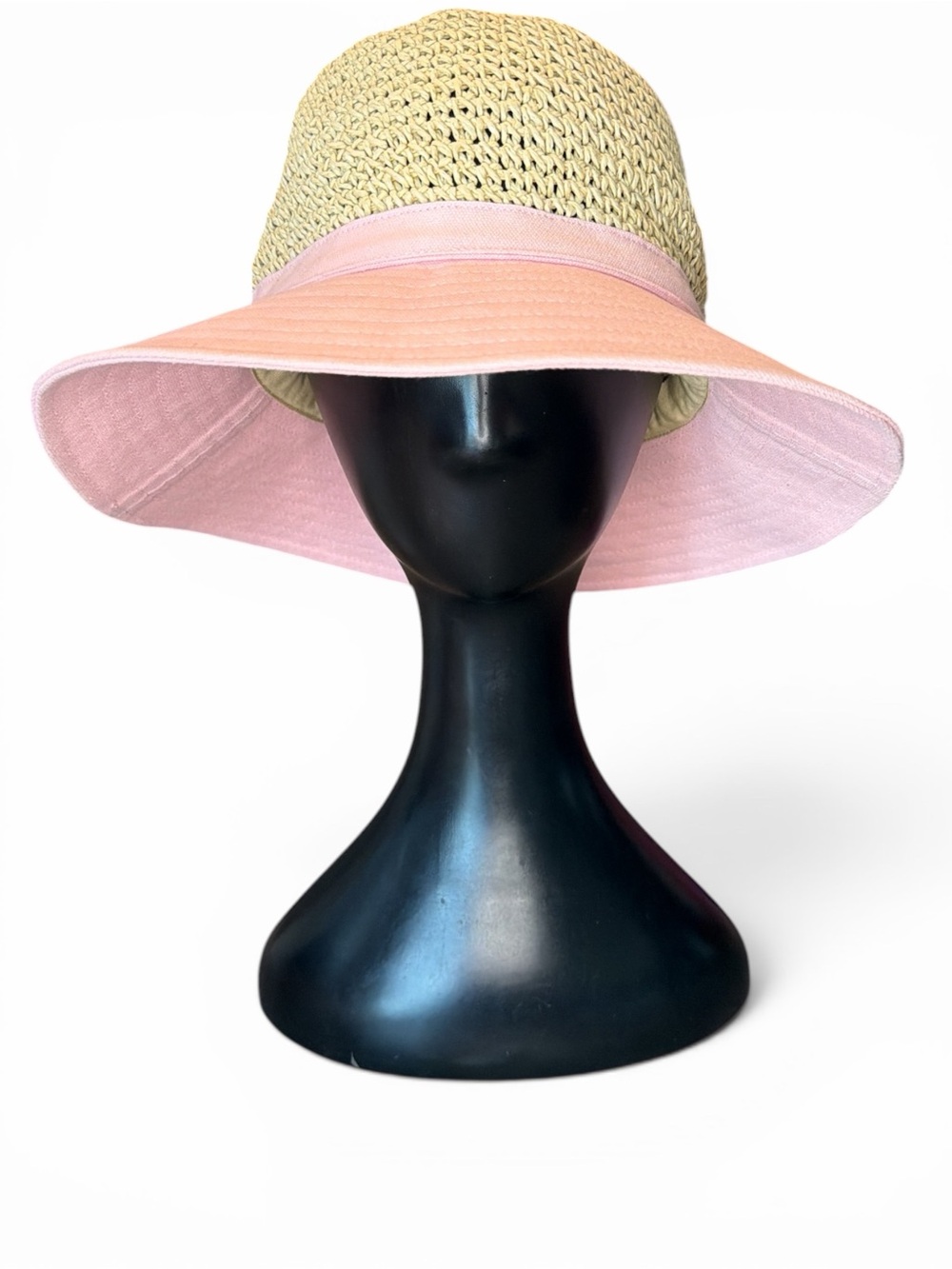 Tropical Trends Sun Hat with Pink Brim And Decorative Bow M/L